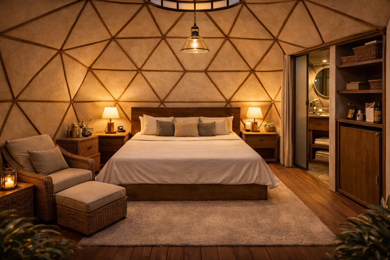 Intérieur chamlbre dôme géodésique